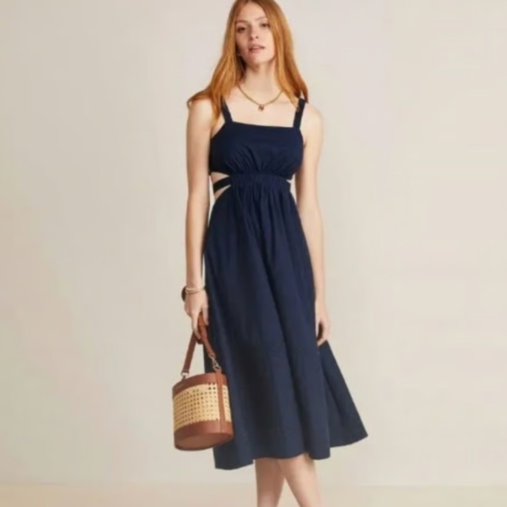 Vineyard Vines Poplin Lace Insert Midi Dress Nautical Navy